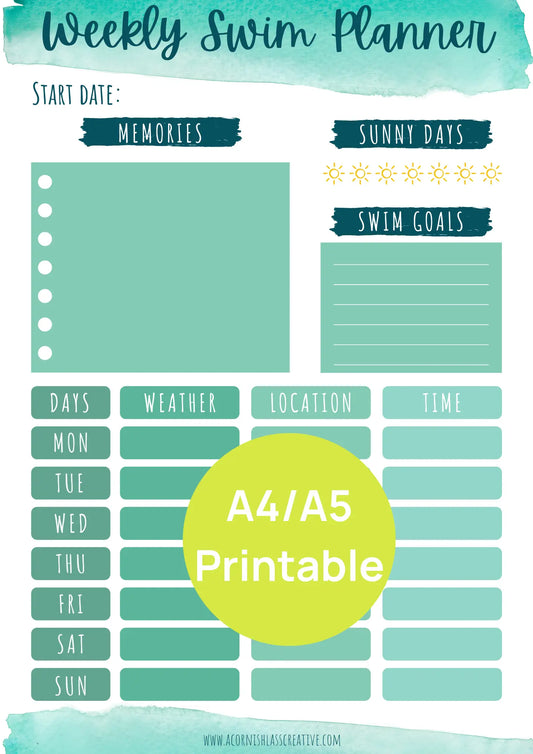 Weekly Swimming Planner | Digital Download and Printer-friendly